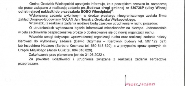 Budowa drogi na ul. Winnej