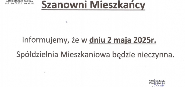 2.05.2025 r. - Nieczynne